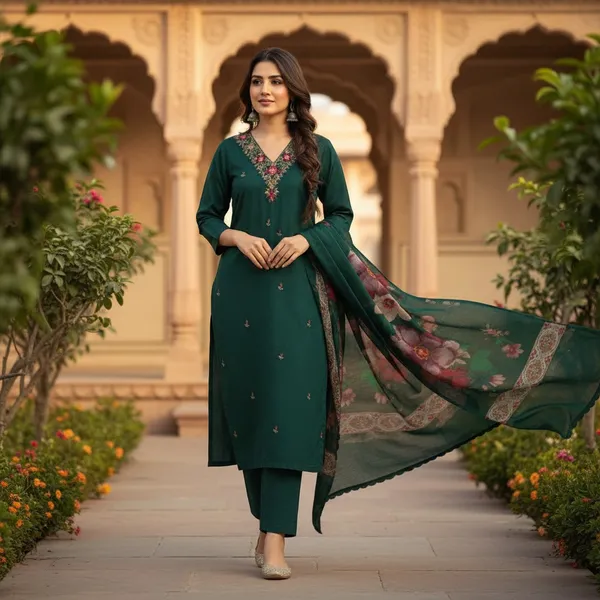 Green_Embroidered_Straight_Kurta_Set_For_Women