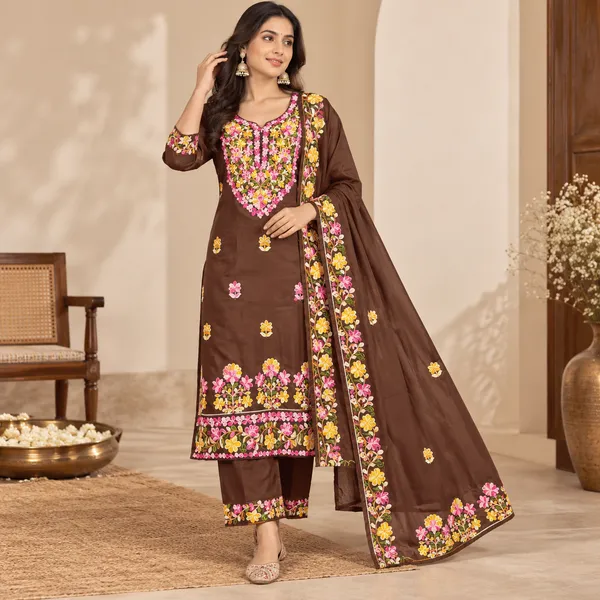 Brown_Mul_Chanderi_Embroidered_Suit_Set_For_Women