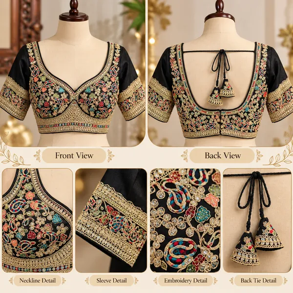 Black_Embroidered_Short_Sleeve_Blouse_For_Women