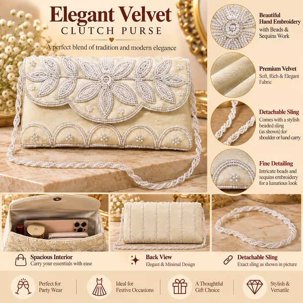 Cream_Beaded_Embroidered_Clutch_Bag_For_Women