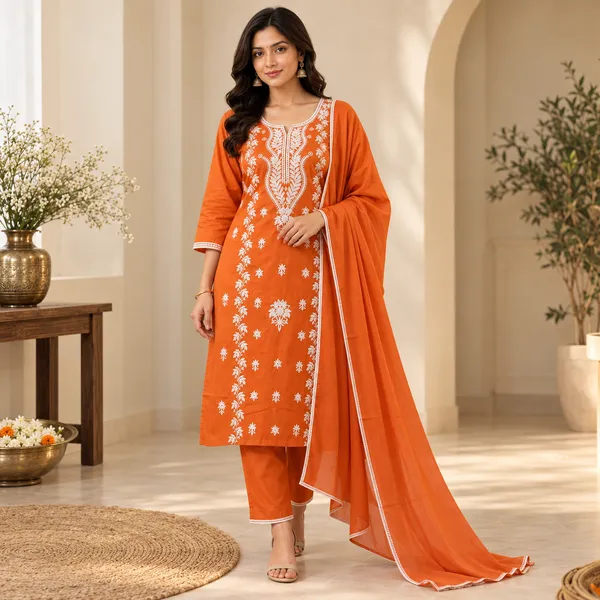 Orange_Cotton_Embroidered_Straight_Suit_Set_For_Women