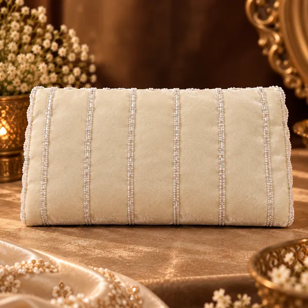 Cream_Beaded_Embroidered_Clutch_Bag_For_Women