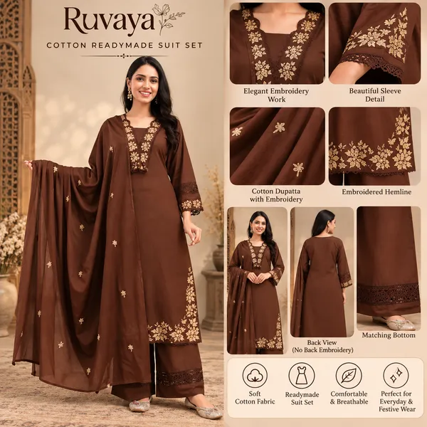 Brown_Cotton_Embroidered_Straight_Suit_Set_For_Women