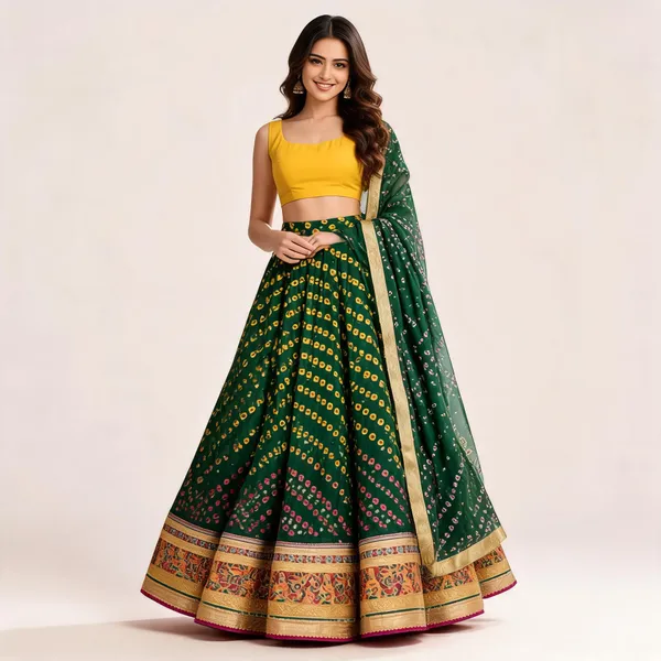 Green_Printed_Flared_Lehenga_Choli_Set_For_Women
