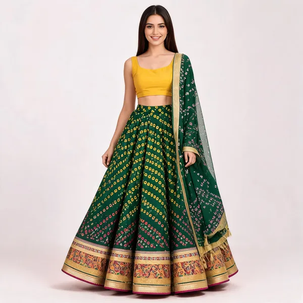 Green_Printed_Flared_Lehenga_Choli_Set_For_Women
