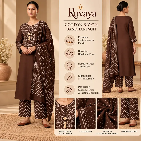 Brown_Cotton_Rayon_Bandhani_Print_Straight_Suit_Set_For_Women