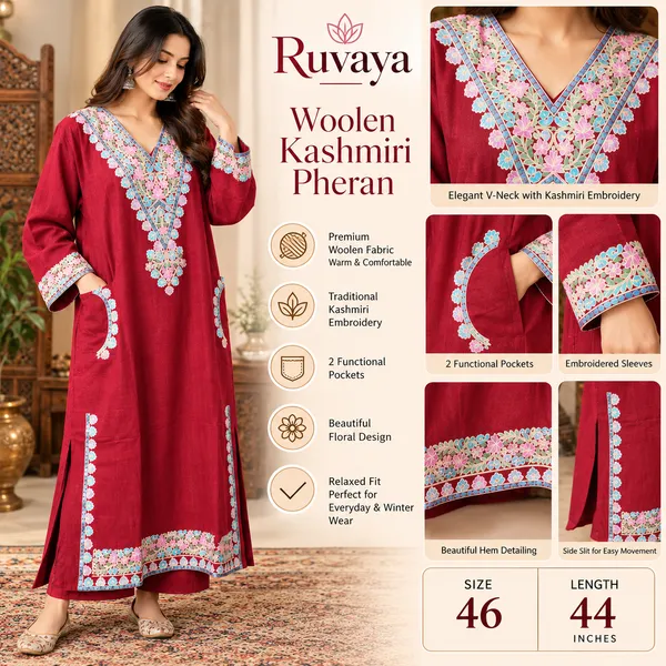 Maroon_Embroidered_Relaxed_Fit_Pheran_For_Women
