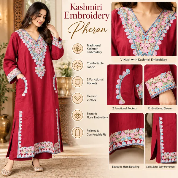 Maroon_Embroidered_Relaxed_Fit_Pheran_For_Women