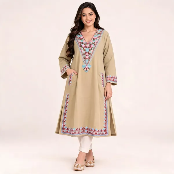 Beige_Woollen_Embroidered_Relaxed_Fit_Pheran_For_Women