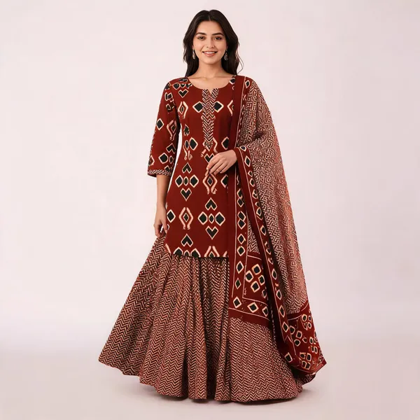 Maroon_Printed_Flared_Ethnic_Lehenga_Set_For_Women