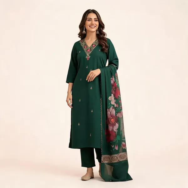 Green_Embroidered_Straight_Kurta_Set_For_Women