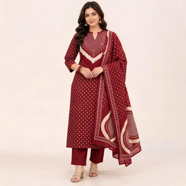 Maroon_Printed_Straight_Kurta_Set_For_Women