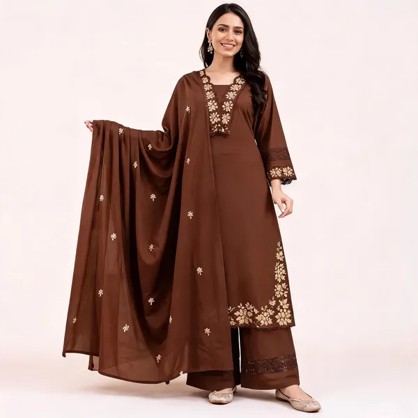 Brown_Cotton_Embroidered_Straight_Suit_Set_For_Women