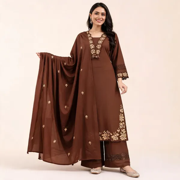 Brown_Cotton_Embroidered_Straight_Suit_Set_For_Women