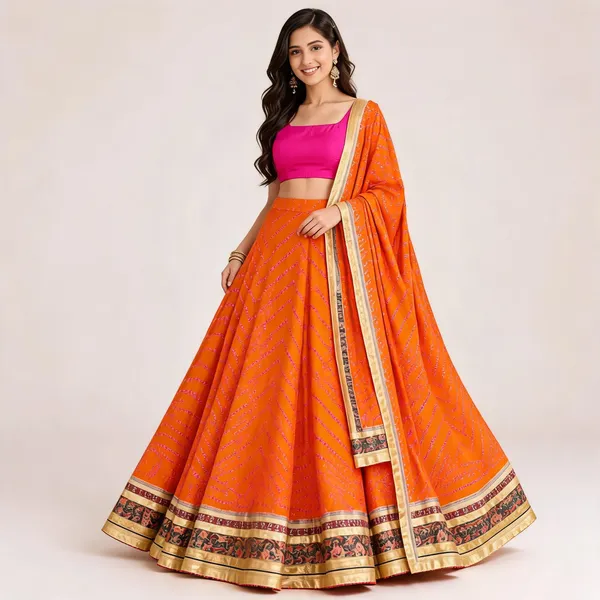Orange_Silk_Bandhani_Print_Lehenga_Choli_For_Women