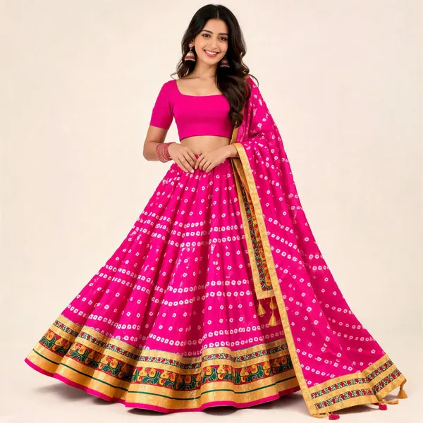Pink_Silk_Bandhani_Flared_Lehenga_Choli_For_Women