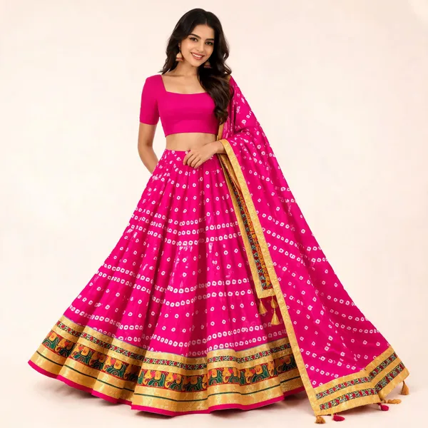 Pink_Silk_Bandhani_Flared_Lehenga_Choli_For_Women