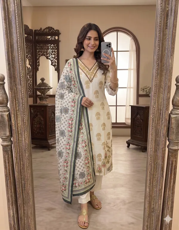 Cream_Printed_Straight_Kurta_Dupatta_Set_For_Women