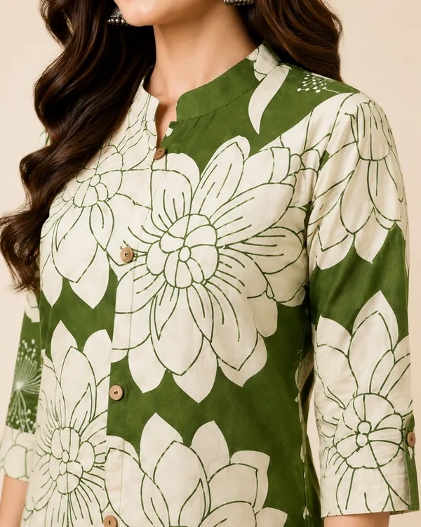 Grey_And_Cream_Floral_Print_Kurta_Pant_Set_For_Women
