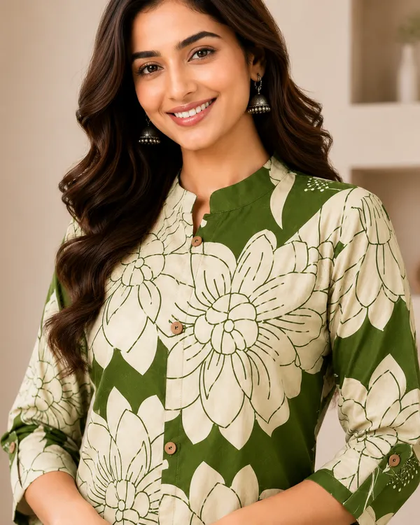 Grey_And_Cream_Floral_Print_Kurta_Pant_Set_For_Women