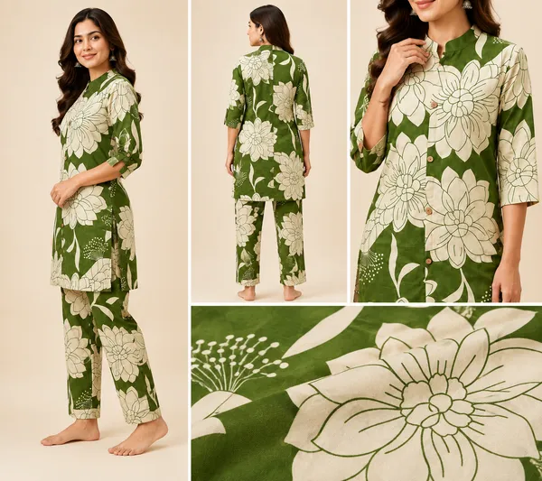 Grey_And_Cream_Floral_Print_Kurta_Pant_Set_For_Women