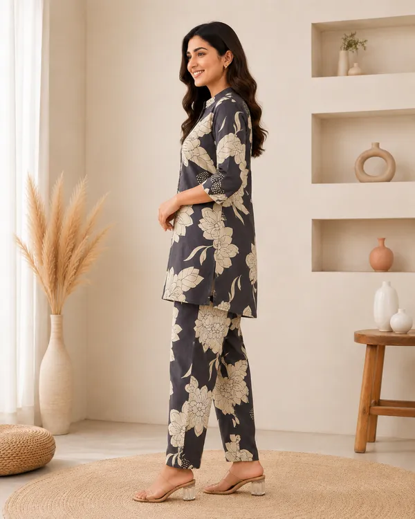 Grey_And_Cream_Floral_Print_Straight_Kurta_Set_for_Women