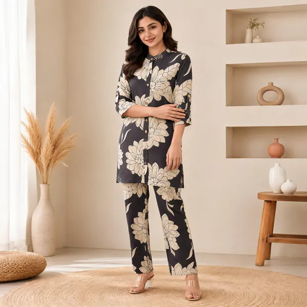 Grey_And_Cream_Floral_Print_Straight_Kurta_Set_for_Women