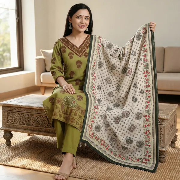 Olive_Printed_Straight_Kurta_Set_With_Dupatta_for_Women