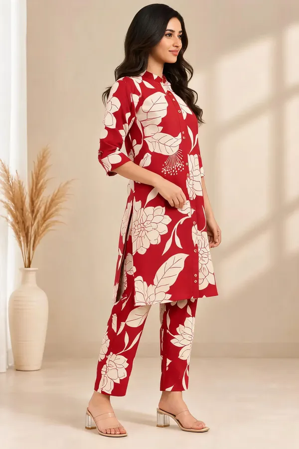 Red_And_Cream_Floral_Straight_Kurta_Pant_Set_for_Women