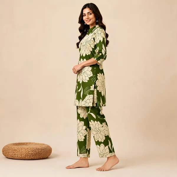 Grey_And_Cream_Floral_Print_Kurta_Pant_Set_For_Women