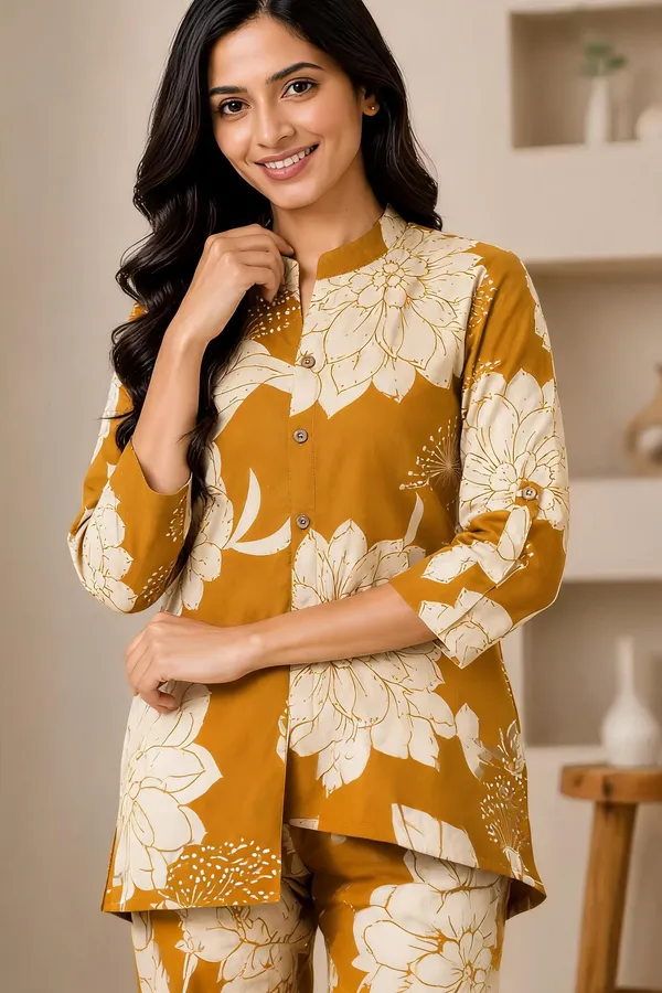 Mustard_Yellow_And_Cream_Floral_Straight_Kurta_Set_for_Women