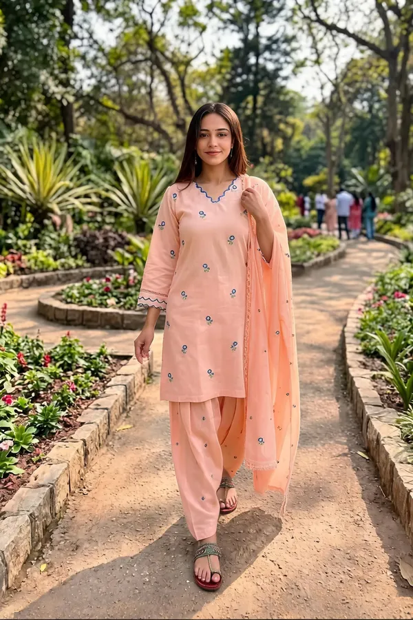 Peach_Printed_Straight_Kurta_Set_For_Women