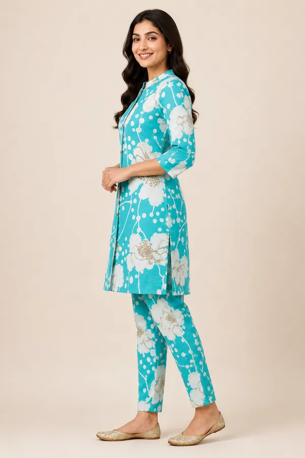 Turquoise_Printed_Straight_Kurta_Set_for_Women