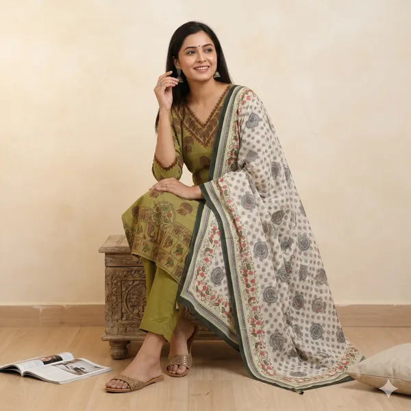 Olive_Printed_Straight_Kurta_Set_With_Dupatta_for_Women