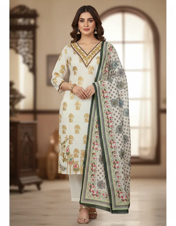 Cream_Printed_Straight_Kurta_Dupatta_Set_For_Women