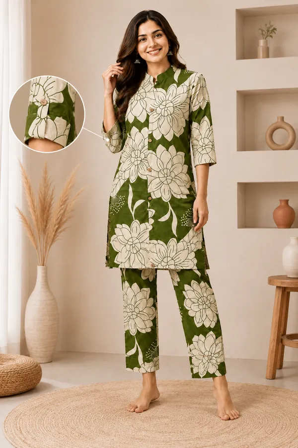 Grey_And_Cream_Floral_Print_Kurta_Pant_Set_For_Women