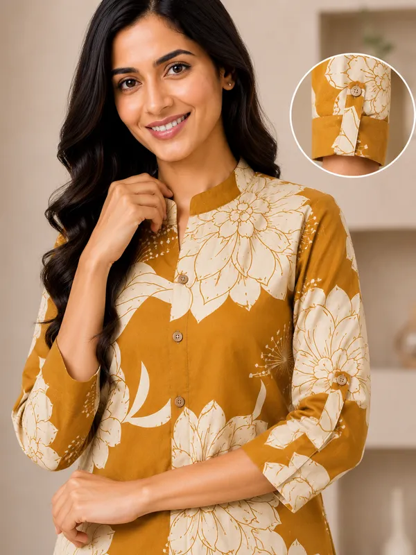 Mustard_Yellow_And_Cream_Floral_Straight_Kurta_Set_for_Women
