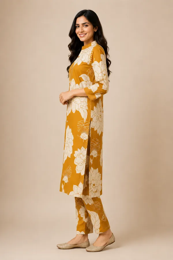 Mustard_Yellow_And_Cream_Floral_Straight_Kurta_Set_for_Women