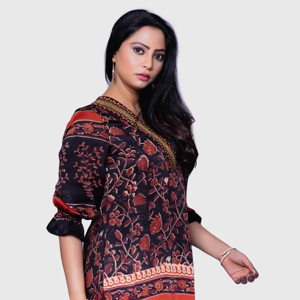 Black_Mul_Mul_Silk_Ajrakh_Printed_Straight_Kurta_For_Women