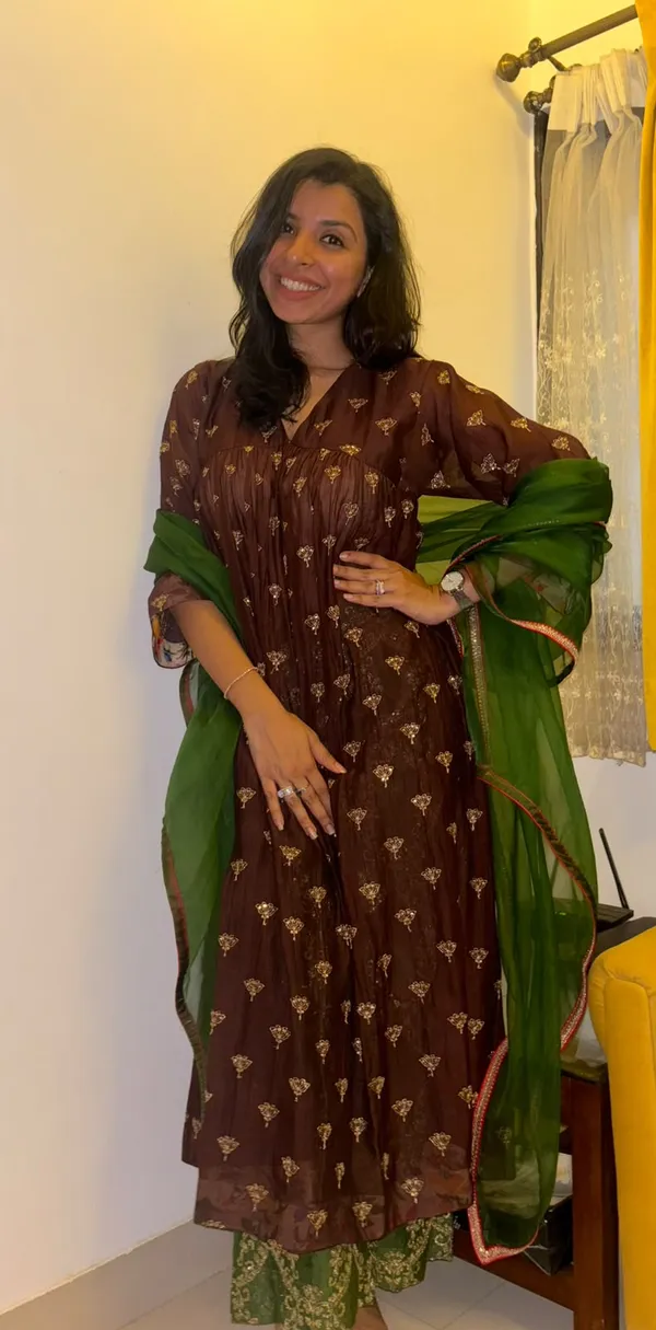 Brown_Chanderi_Printed_Straight_Kurta_Set_For_Women