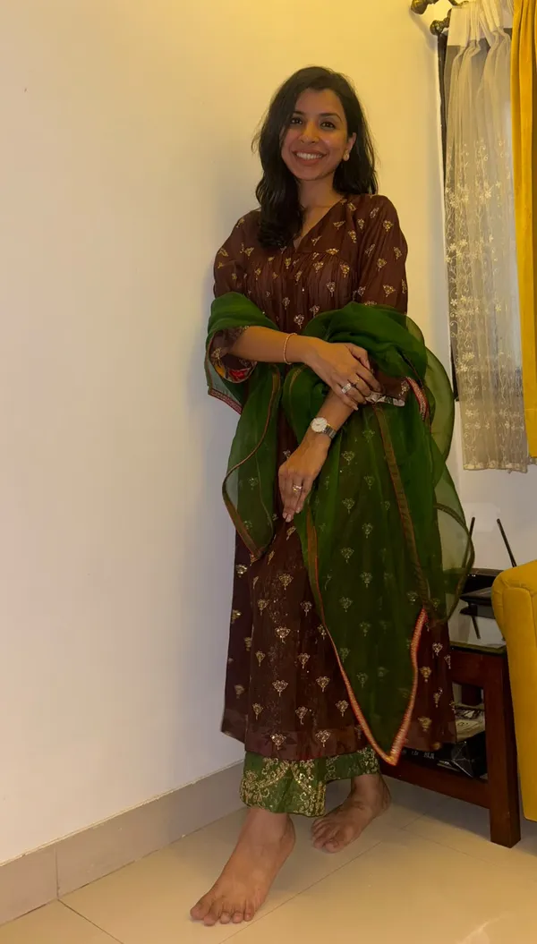 Brown_Chanderi_Printed_Straight_Kurta_Set_For_Women