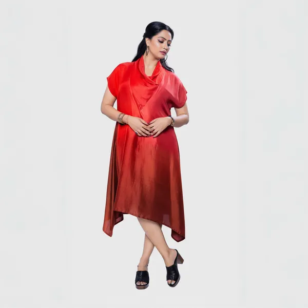 Red_Silk_Loose_Fit_Cowl_Neck_Dress_For_Women