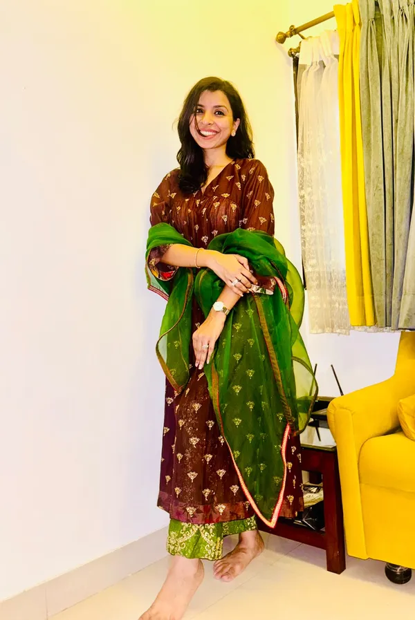 Brown_Chanderi_Printed_Straight_Kurta_Set_For_Women
