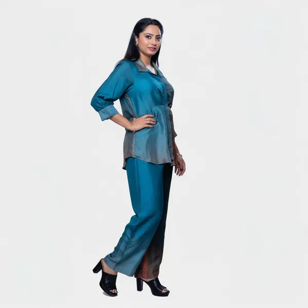 Teal_Silk_Relaxed_Fit_Co_Ord_Set_For_Women