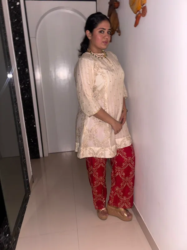 Cream_Chanderi_Printed_Straight_Kurta_Pant_Set_For_Women
