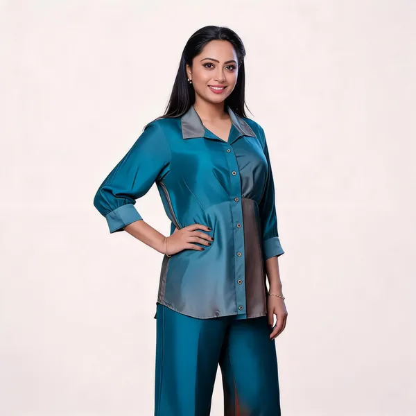 Teal_Silk_Relaxed_Fit_Co_Ord_Set_For_Women