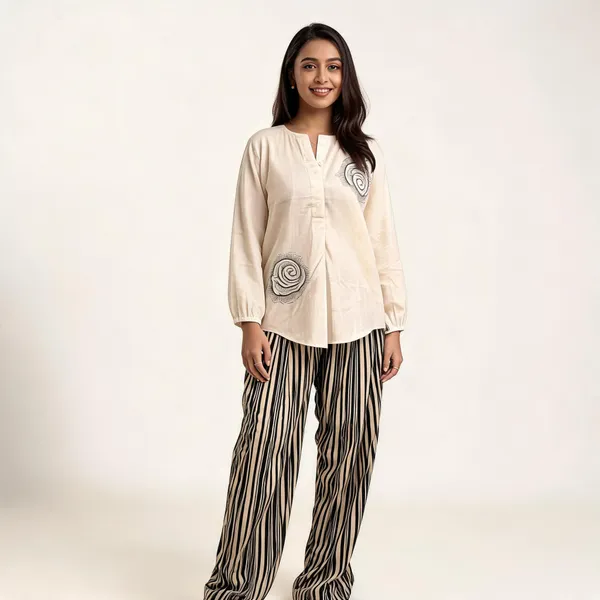 Cream_Cotton_Relaxed_Fit_Embroidered_Kurta_Set_For_Women