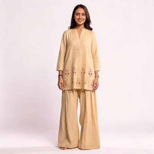 Beige_Cotton_Straight_Fit_Floral_Kurta_Set_For_Women