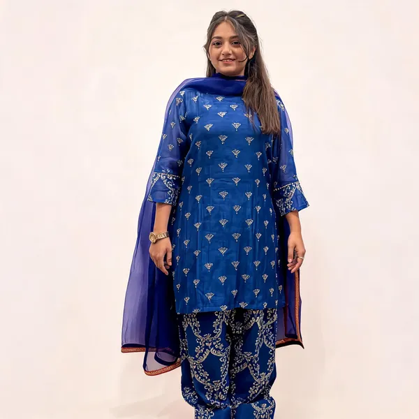 Blue_Chanderi_Straight_Fit_Printed_Kurta_Set_For_Women