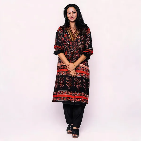 Black_Mul_Mul_Silk_Ajrakh_Printed_Straight_Kurta_For_Women